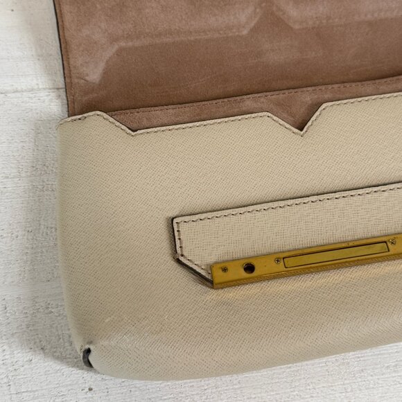 J.Crew Claremont Perforated Clutch Beige Leather Gold Hardware - Picture 4 of 10